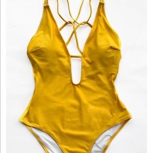 Sexy Yellow One Piece Open Back Swimsuit